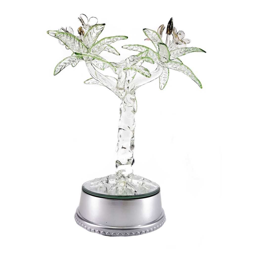 Artificial Flower Tree Gold Glass Figurines Home Decor Accents with Rotating Base and LED Lights