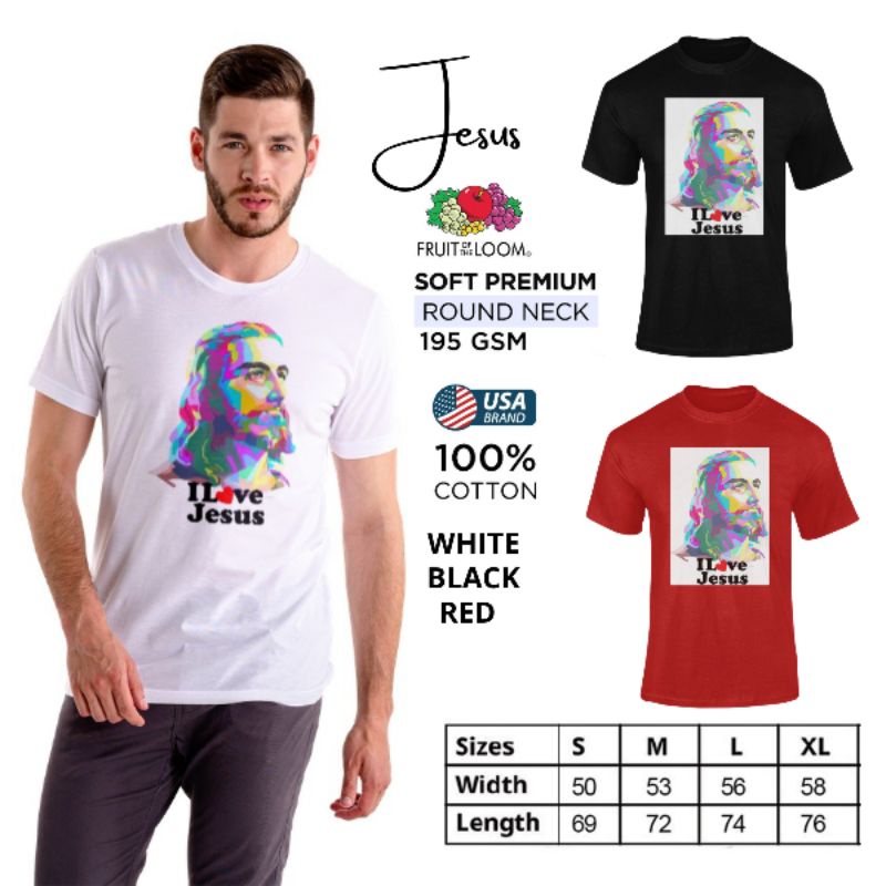 I Love Jesus Fruit of the Loom T-Shirt Round Neck 100% Cotton
