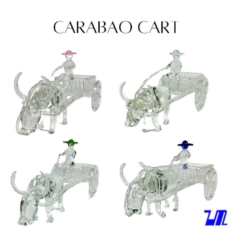Carabao Cart Glass Figurine Home Decor