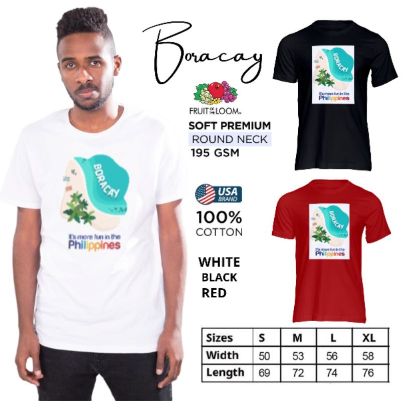 Boracay Fruit of the Loom T-Shirt Round Neck 100% Cotton