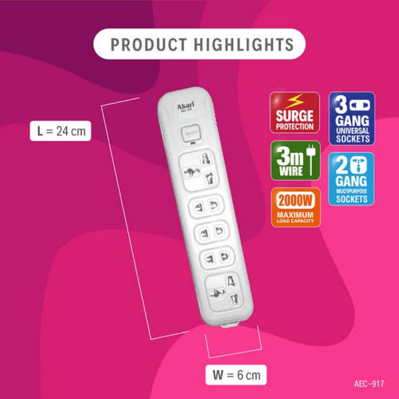 Akari 5 Gang Extension Cord (AEC-917)