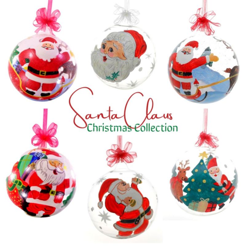 Santa Claus Glass Christmas Balls Decor Big Size 12cm 6pcs Set