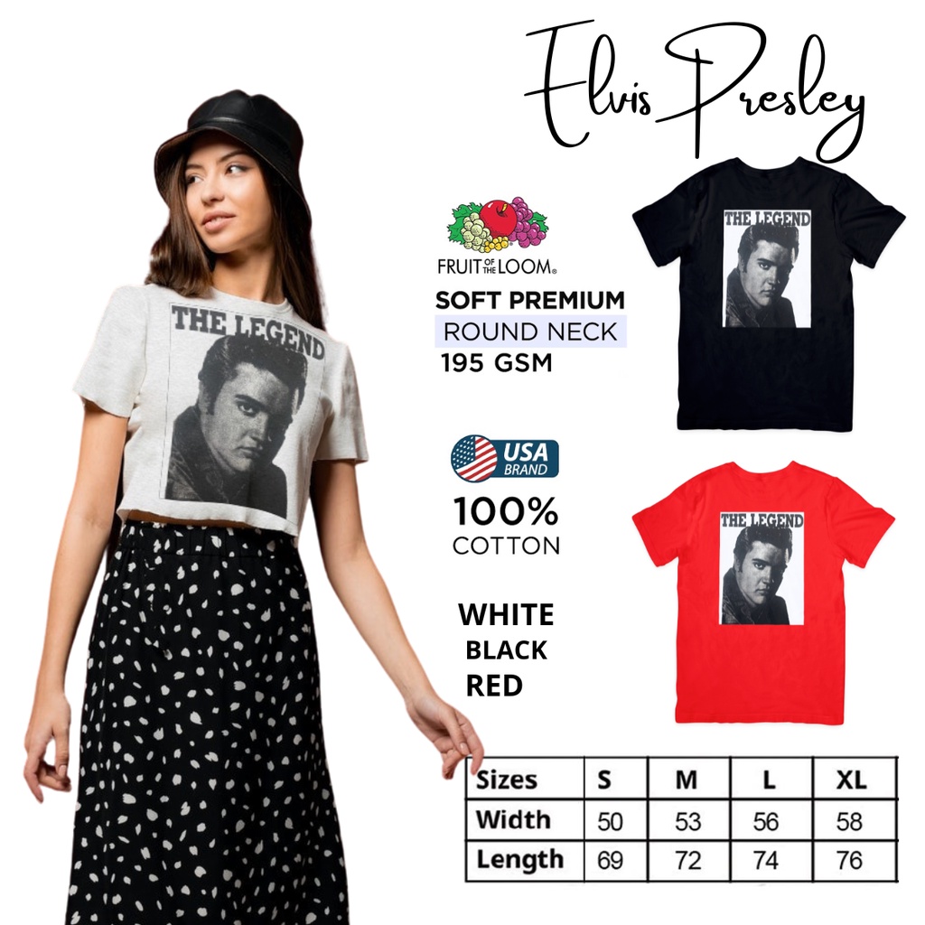 Elvis Presley The Legend Fruit of the Loom T-Shirt Round Neck 100% Cotton