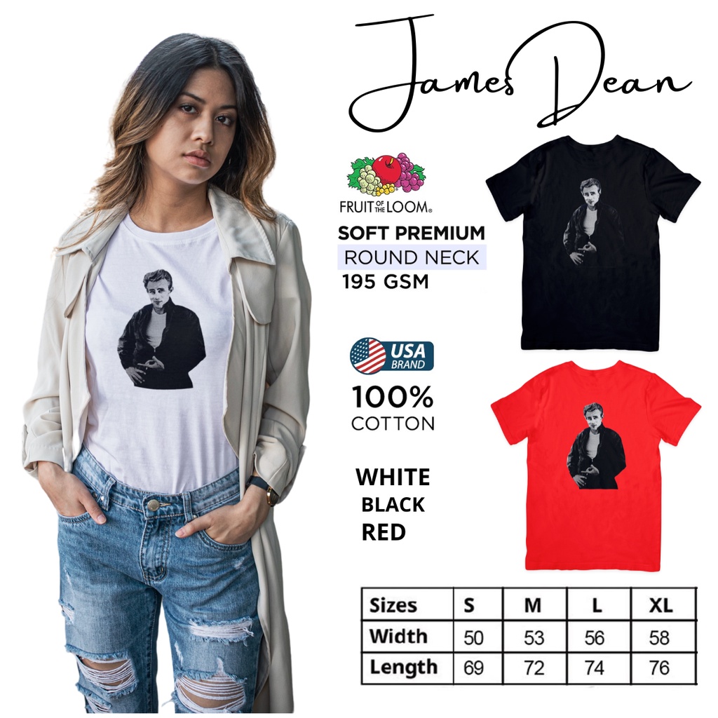 James Dean Fruit of the Loom T-Shirt Round Neck 100% Cotton
