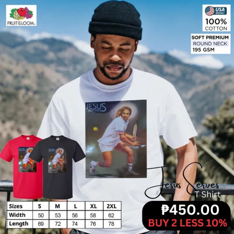 Jesus Serves Religious T Shirt Print Design Clothing for Men Fruit of the Loom Original Round Neck
