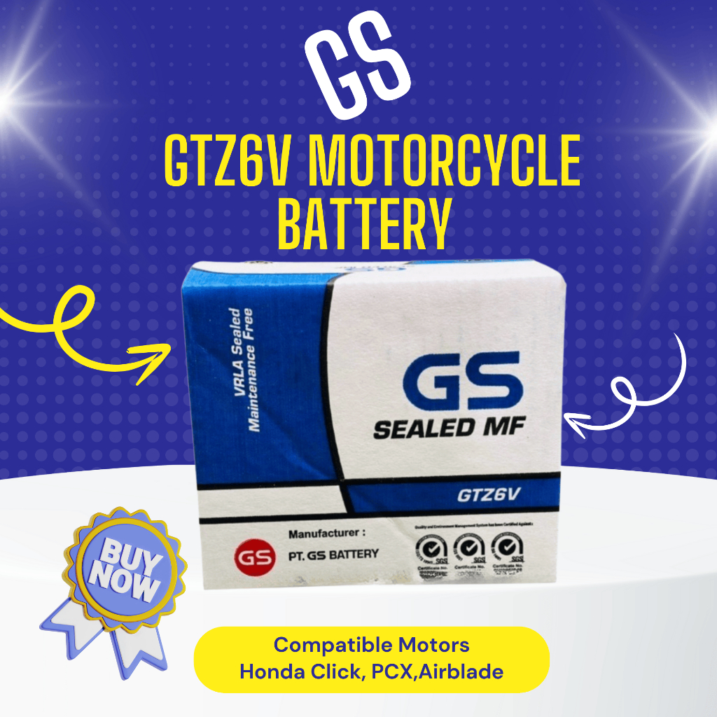 GS Motorcycle Battery GTZ6V | YUASA YTZ6V 12V Maintenance Free Battery | Honda Click, Yamaha Nmax