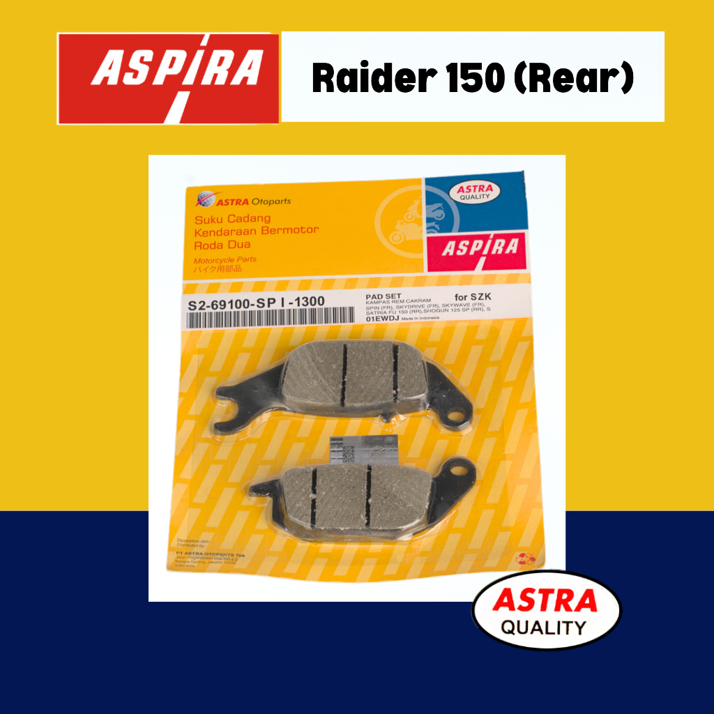 ASPIRA Break Pads for Suzuki Raider 150 (Rear)