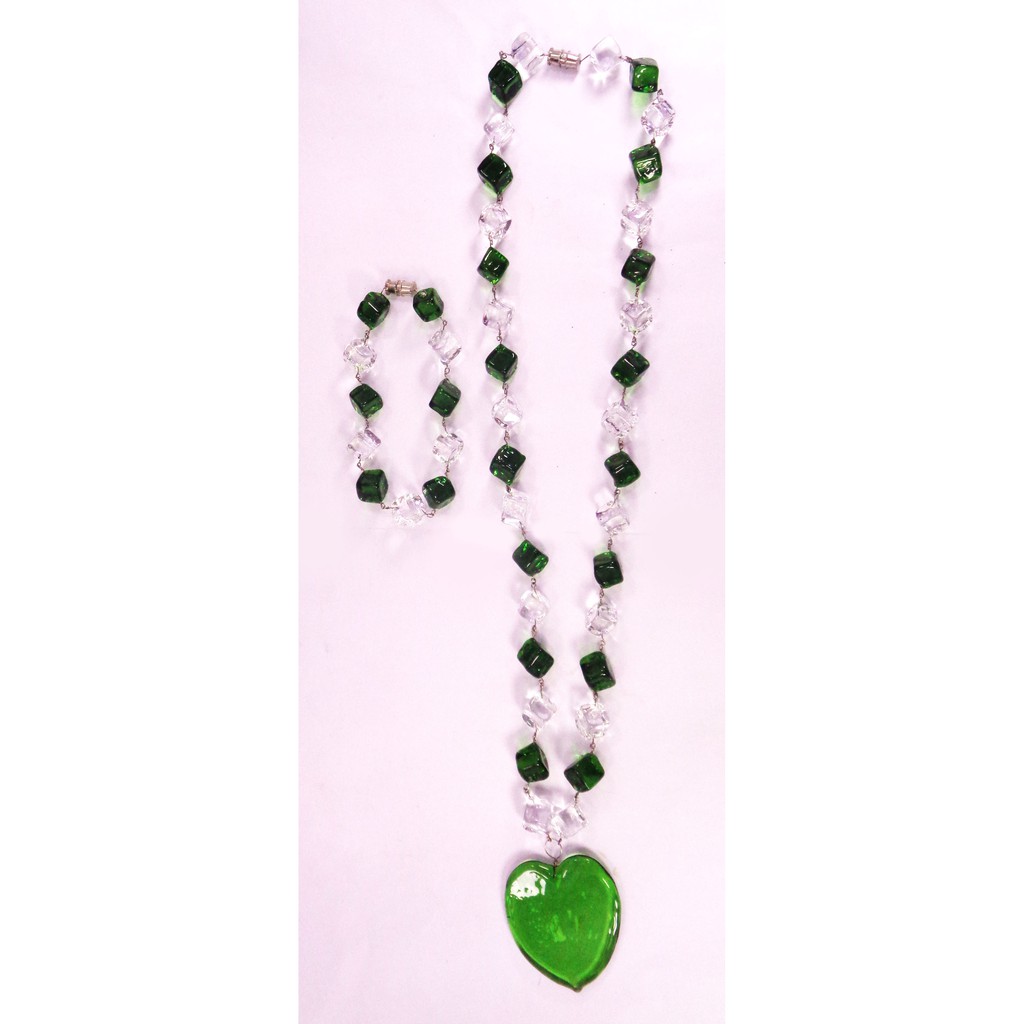 GLASS SOLID HEART PENDANT W/ GLASS DICE NECKLACE & BRACELET SET