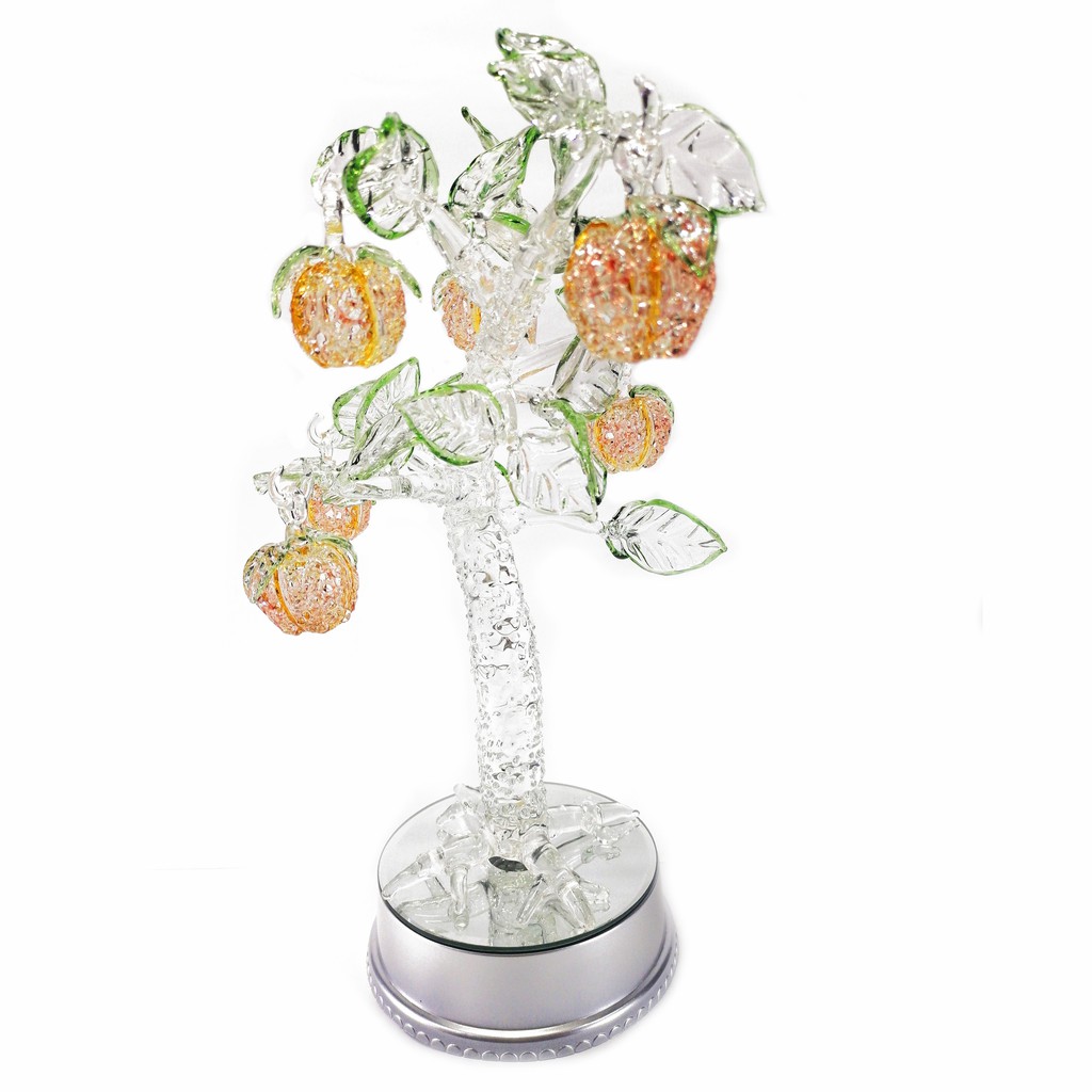 Apple Tree Glass Figurines Home Decor Display with Rotating Base and LED Lights