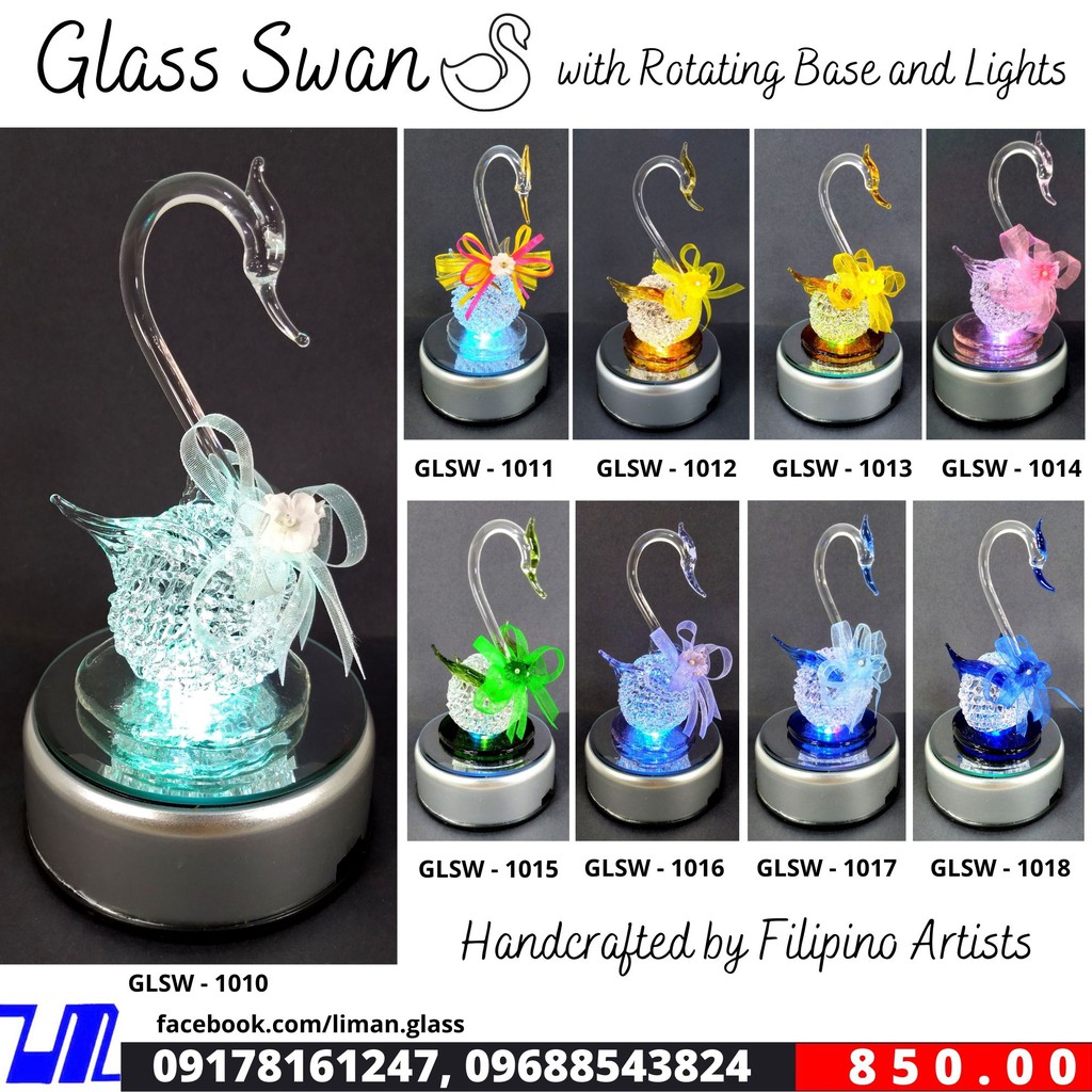 Glass Swan Figurine with Rotating Base and Lights for Home Decor Wedding Anniversary Birthday Valent