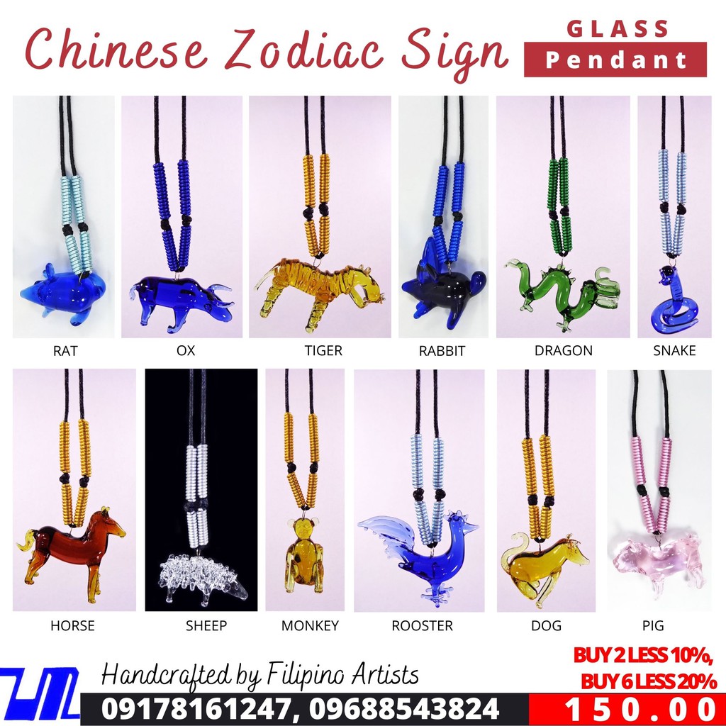Fengshui 12 Animals Zodiac Sign Pendant Glass Charms