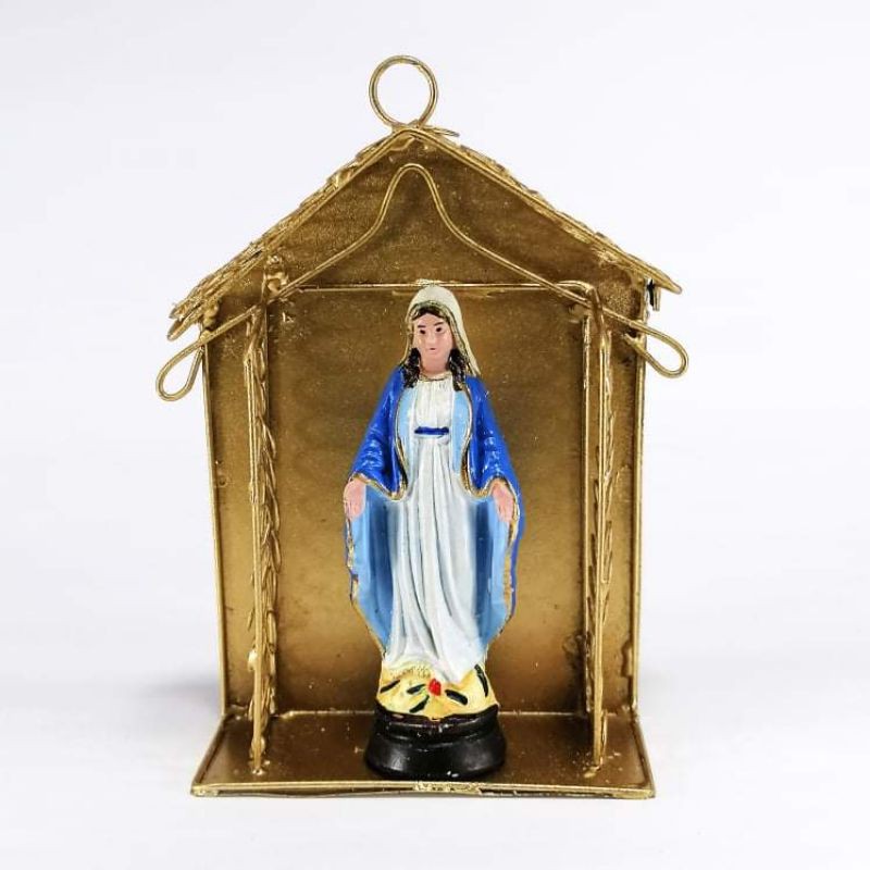 Mama Mary Statue Religious Figurines Home Decor Accents in Tin House Gold