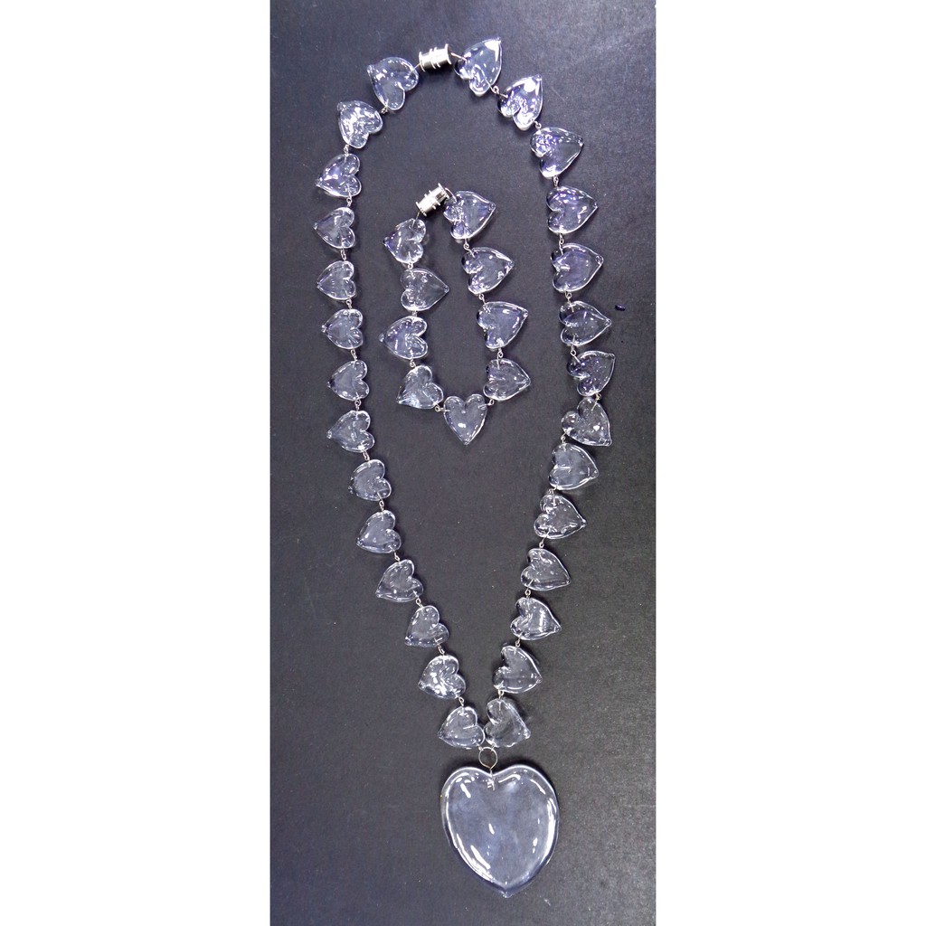 GLASS SOLID HEART PENDANT W/ GLASS STRAIGHT HEART NECKLACE & BRACELET SET