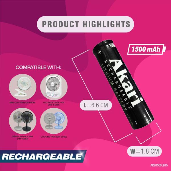 Akari 1500mAh Rechargeable Lithium Battery (ARB1500LB)