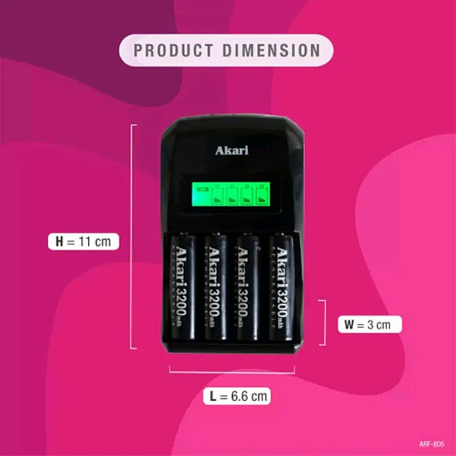Akari Automatic Fast Battery Charger with LCD Display Free 4pc Rechargeable Battery (ARBC 805)