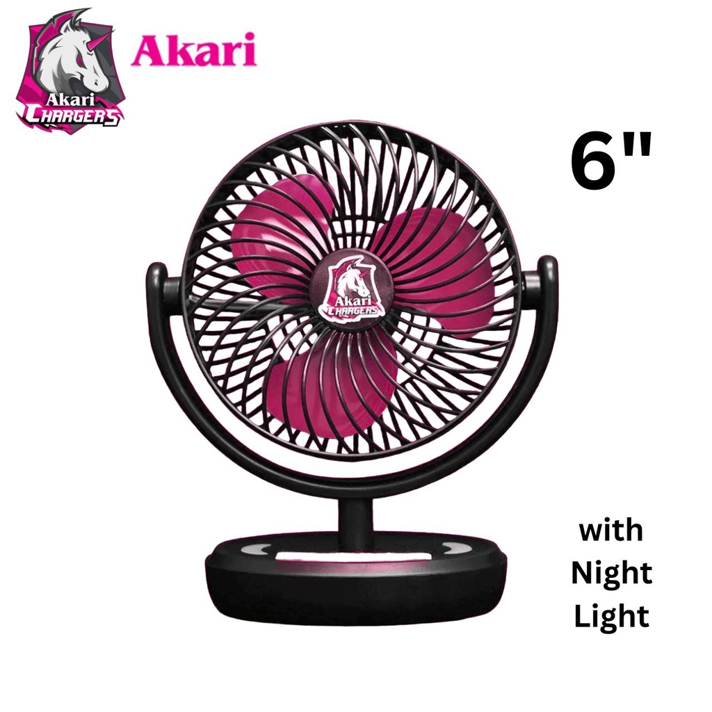 Akari Chargers 6” Deskfan with Rechargeable LED Night Light Function (ARF-606A) Black & Pink
