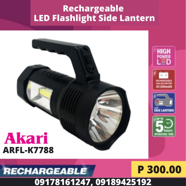 Akari Rechargeable LED Flashlight+Side Lantern (ARFL-K7788)