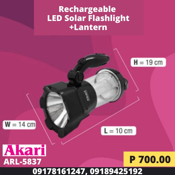Akari Rechargeable LED Solar Flashlight+Lantern (ARL-5837)