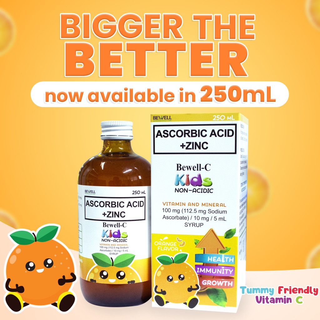 Bewell C Vitamins for Kids 250ml Non Acidic Vitamin C with Zinc Orange Flavor Syrup