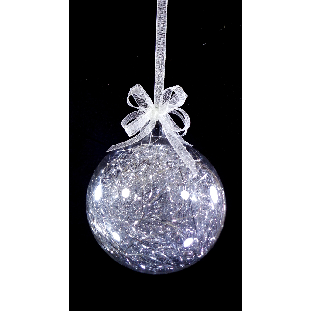 Silver Christmas Ornaments 6pc Set Handblown Glass Ball with Shreds Christmas Decor