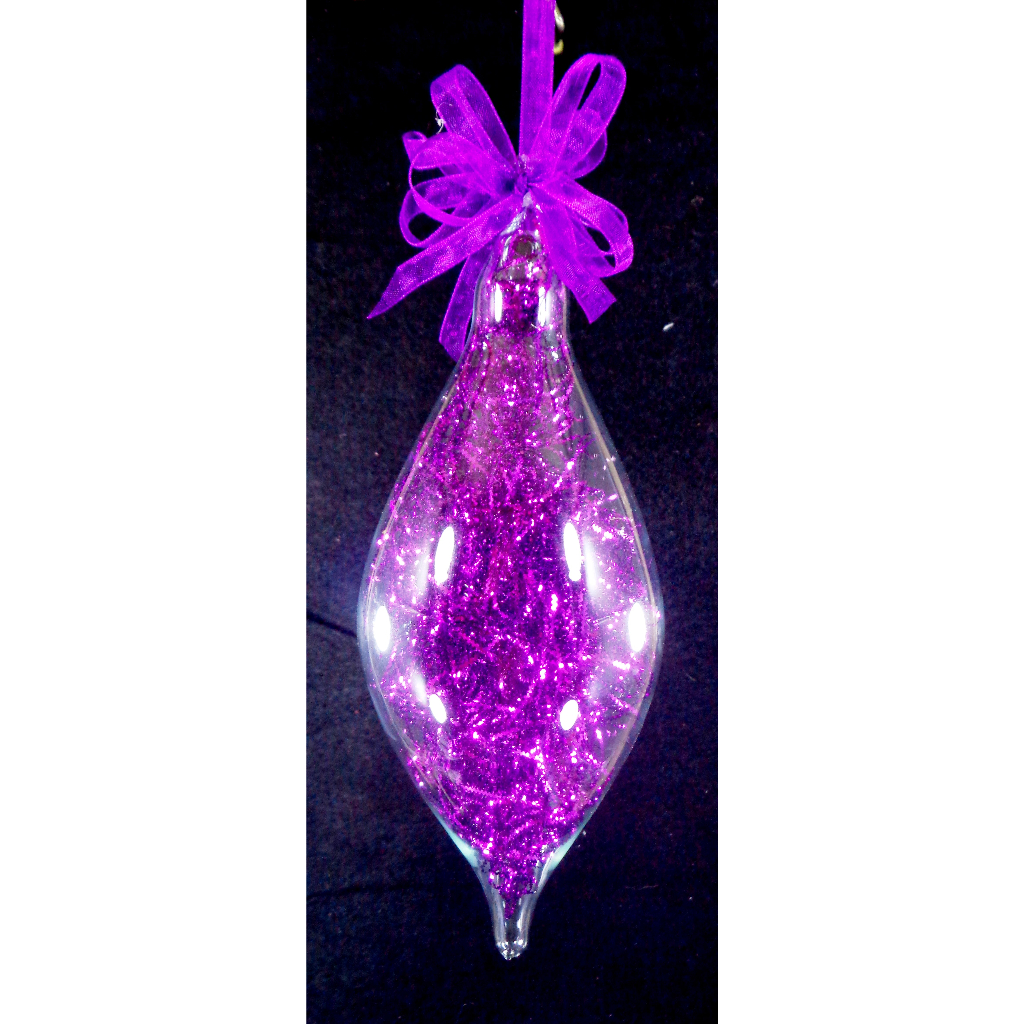 Purple Christmas Ornaments 6pc Set Handblown Glass Oval with Shreds Christmas Decor