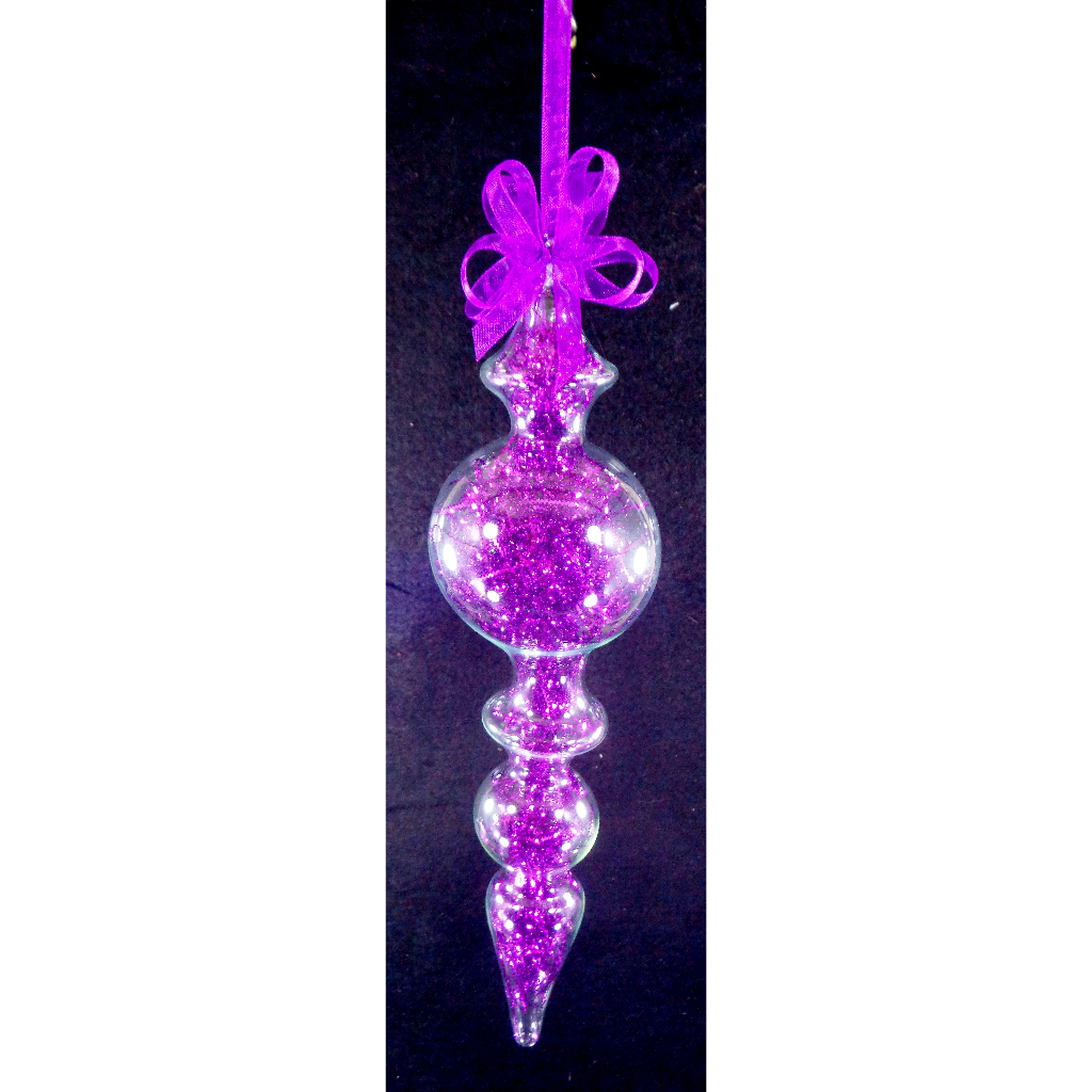 Purple Christmas Ornaments 6pc Set Handblown Glass Finial with Shreds Christmas Decor