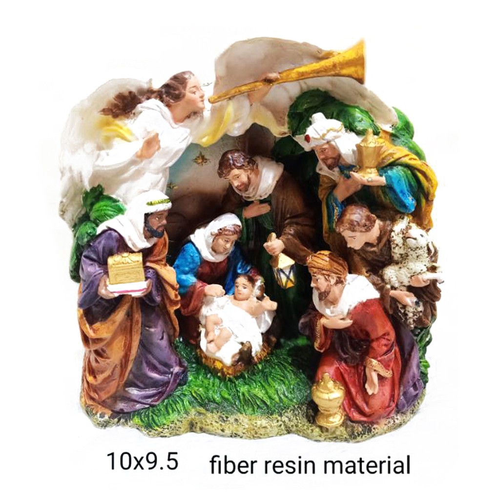 Nativity Set Christmas Belen Baby Jesus Fiber Resin 10" x 9.5"