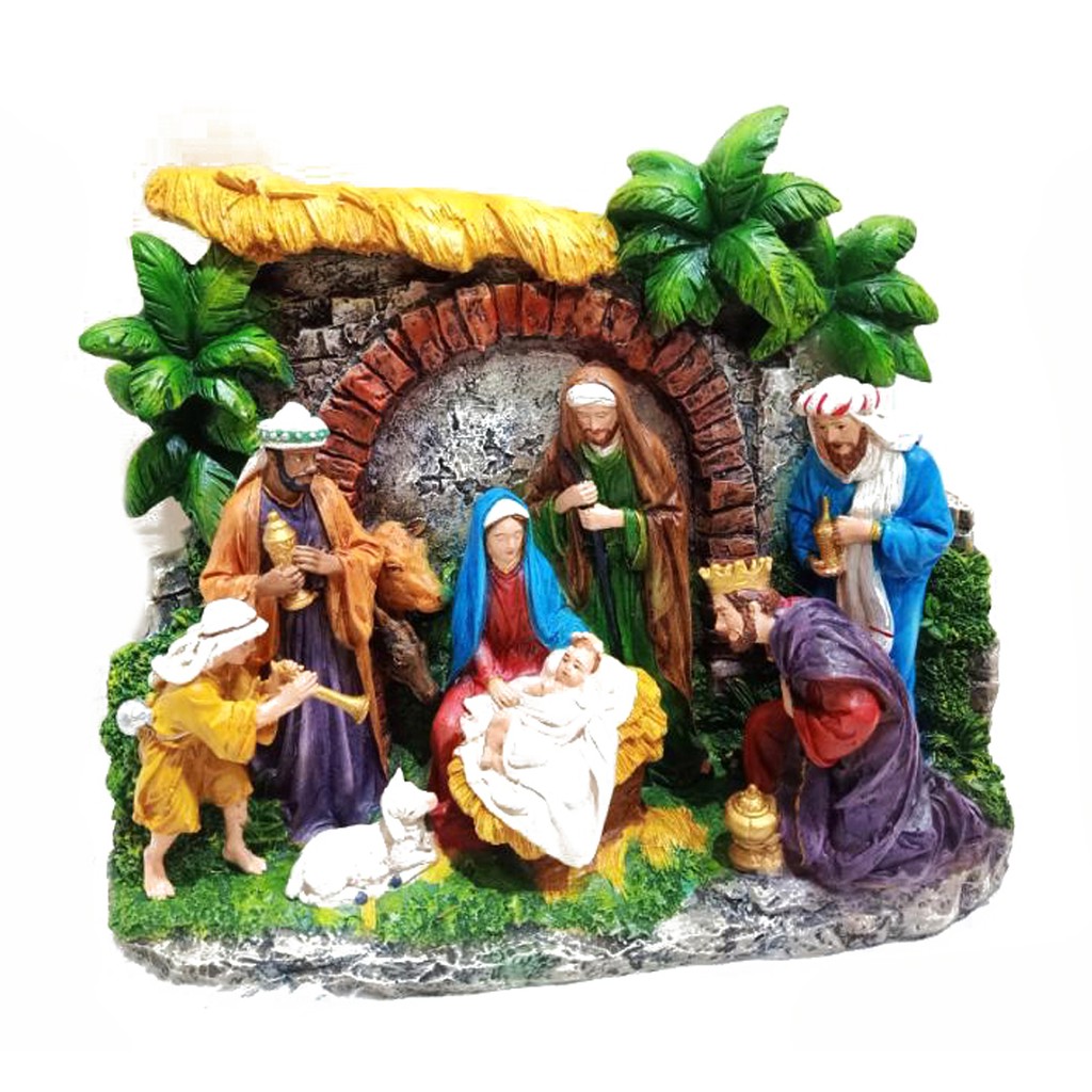 Nativity Set Christmas Belen Jesus Fiber Resin 13" x 10.5"