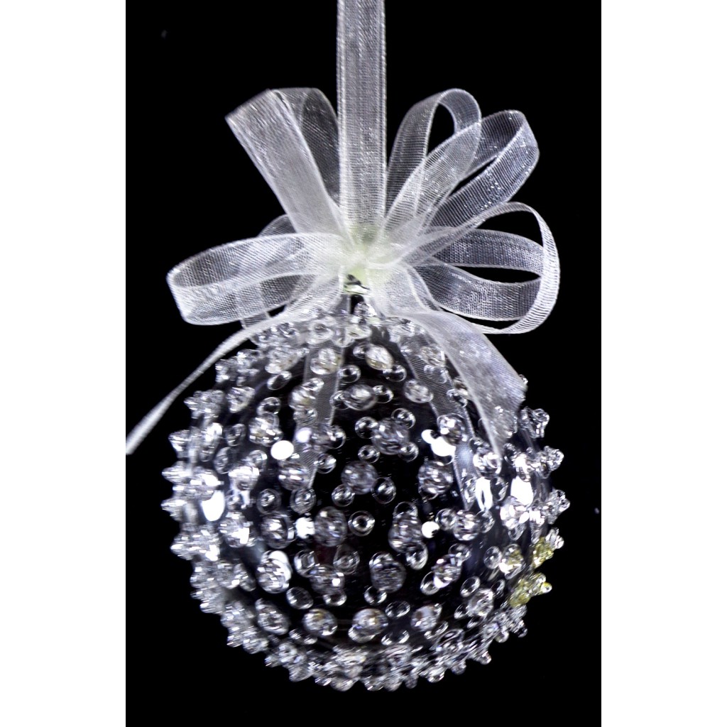 Set of 6pc Colored Dotted Corona Glass Christmas Ball Ornaments in 2.5”, 3”, 3.5”, 4” with Organza R