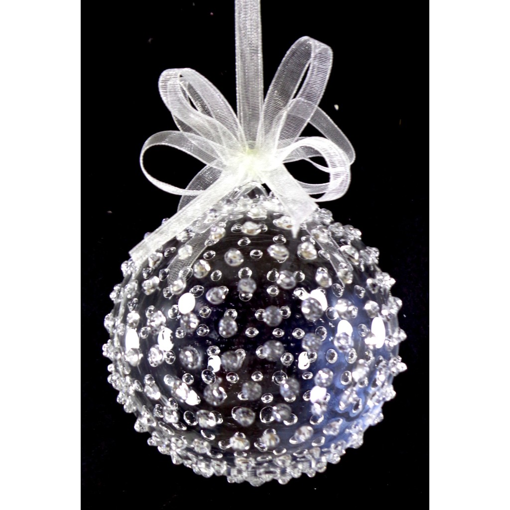 Set of 6pc Colored Dotted Corona Glass Christmas Ball Ornaments in 2.5”, 3”, 3.5”, 4” with Organza R