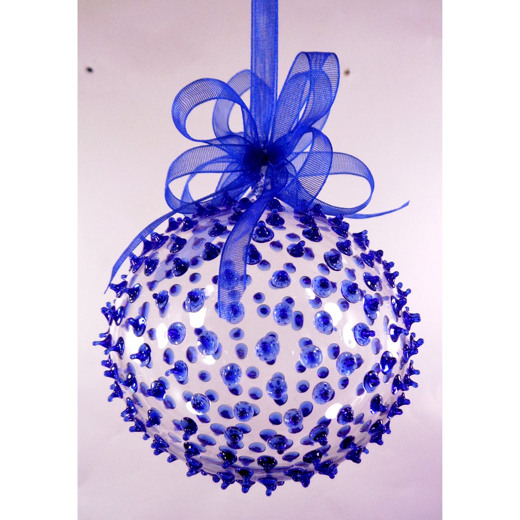 Set of 6pc Colored Dotted Corona Glass Christmas Ball Ornaments in 2.5”, 3”, 3.5”, 4” with Organza R