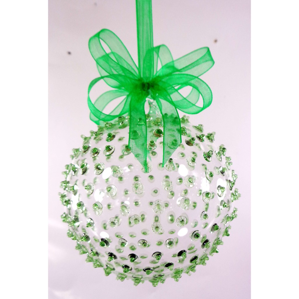 Set of 6pc Colored Dotted Corona Glass Christmas Ball Ornaments in 2.5”, 3”, 3.5”, 4” with Organza R