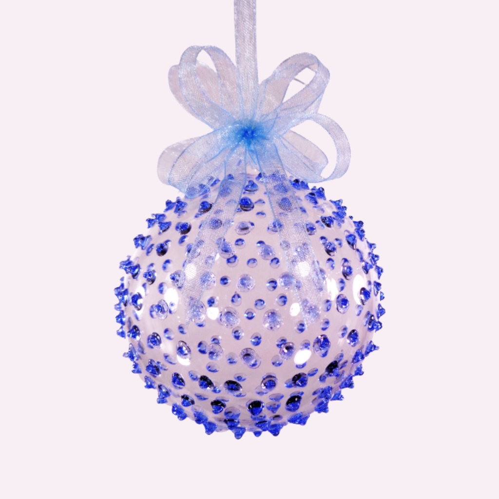 Set of 6pc Colored Dotted Corona Glass Christmas Ball Ornaments in 2.5”, 3”, 3.5”, 4” with Organza R