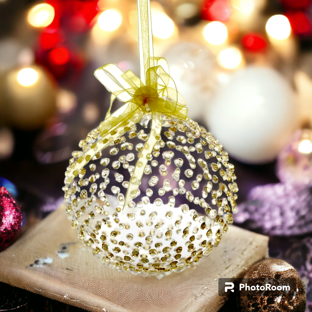 Set of 6pc Colored Dotted Corona Glass Christmas Ball Ornaments in 2.5”, 3”, 3.5”, 4” with Organza R