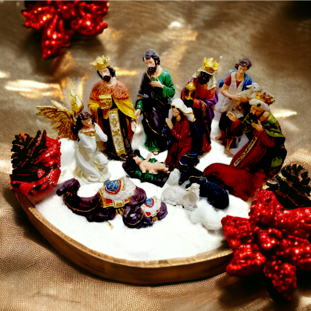 15 Inch Christmas Belen Nativity Set Colored Fiber Resin 13pcs Handmade Christmas Decorations