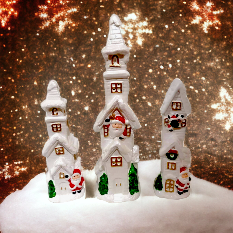 3pc Set Santas House Tabletop Figurine Fiber Resin Christmas Decorations for Home