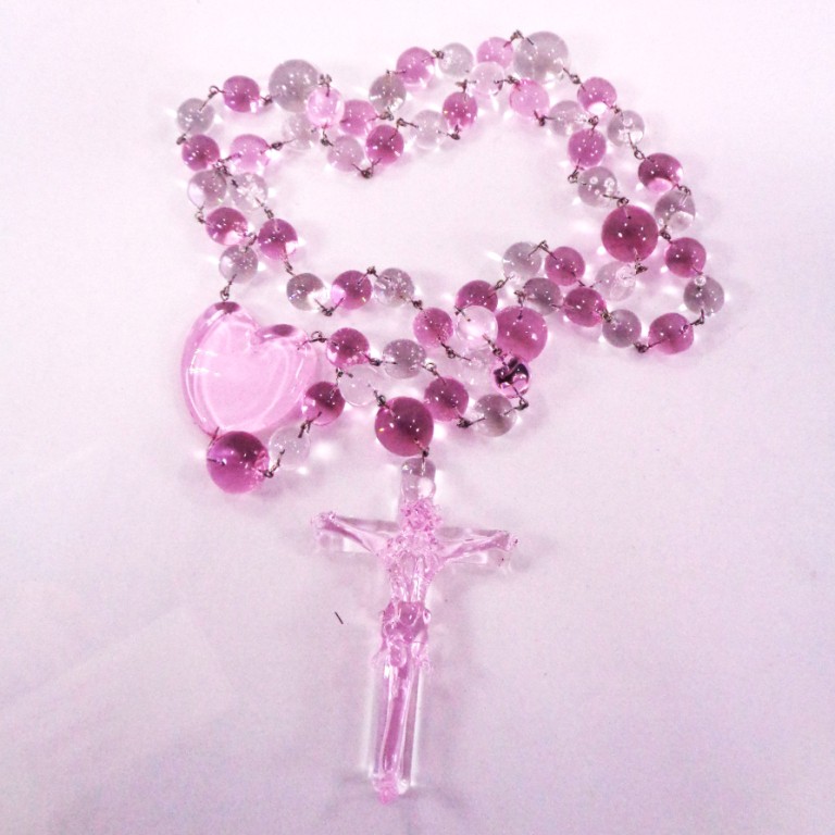 Pink Glass Rosary Handmade Religious Items