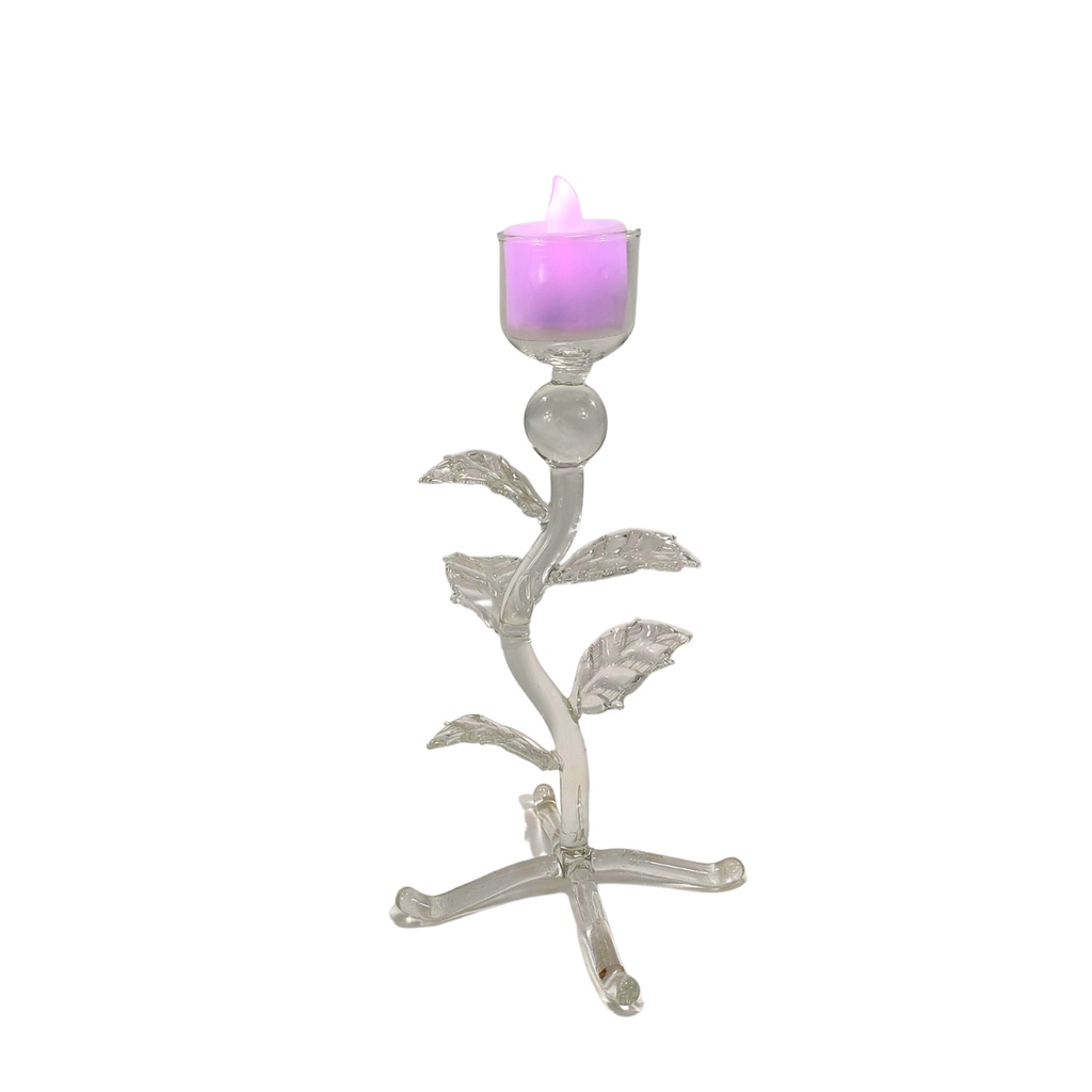 Glass Candle Holder Stand Set for Table with LED Tealight - Image 2