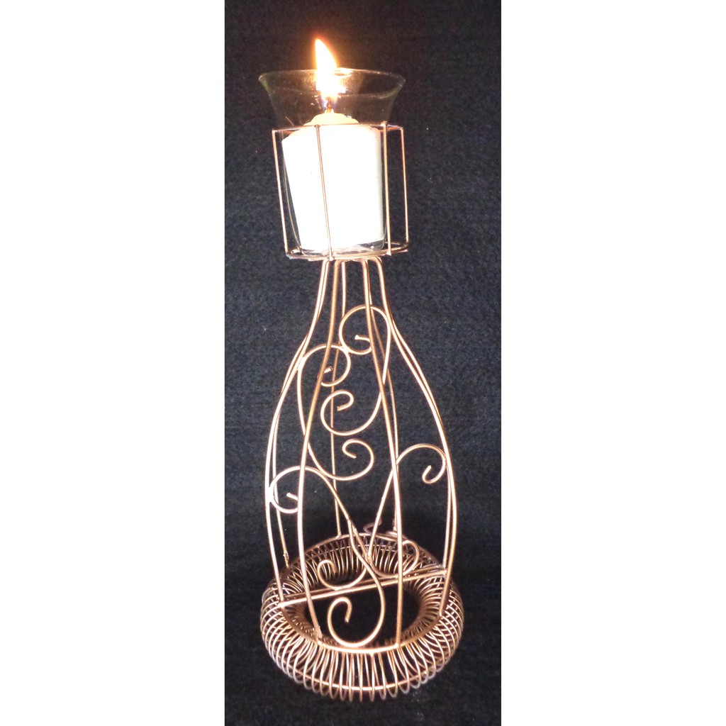 Decorative Tins and Wires Candle Holders with Glass Ornaments for Wedding Decor and Home Decor