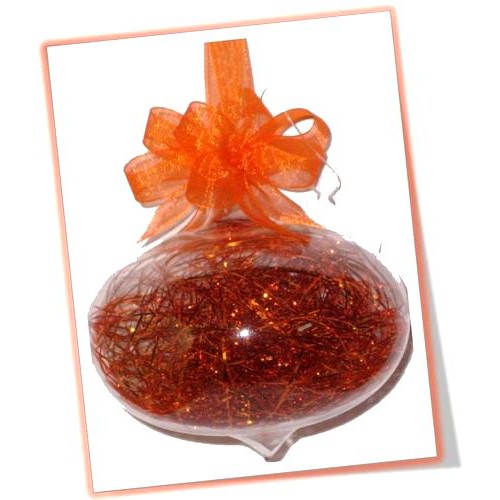 Set of 6pc Glass Christmas Ornaments with Orange Shreds and Organza Ribbon for Xmas Tree Hanging