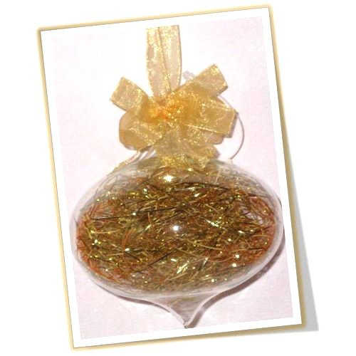 Set of 6pc Glass Christmas Trumpo Ornaments with Shreds and Organza Ribbon for Xmas Tree Hanging