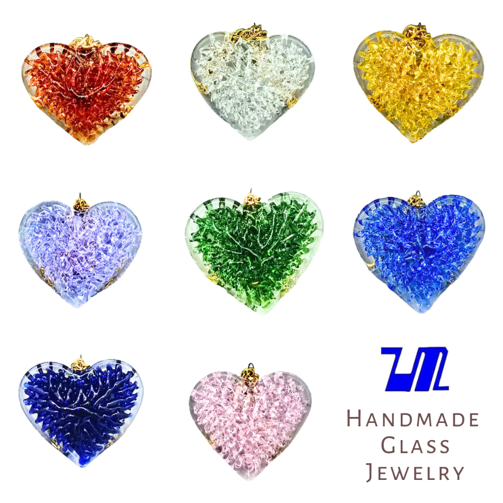 Crochet Glass Heart Pendant Necklace for Women Handmade Necklace