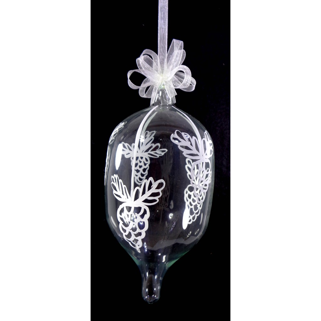 Set of 6pc Handpainted White Christmas Glass Ornaments with Organza Ribbon for Xmas Tree Hanging Dec
