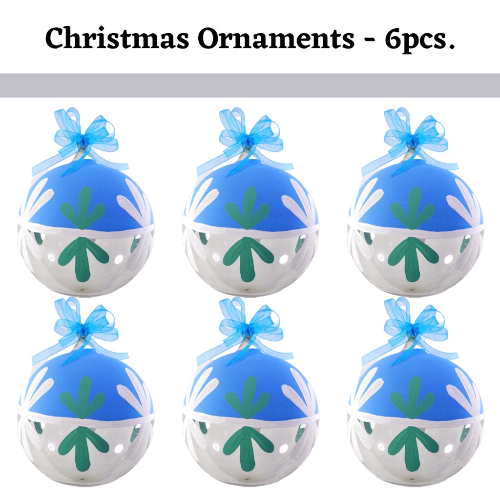 Set of 6pc Handpainted Blue Waters Nature Inspired Christmas Glass Ornaments w/ Organza Ribbon for X