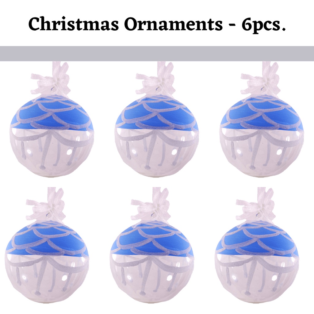 Set of 6pc Handpainted Blue Waters Nature Inspired Christmas Glass Ornaments w/ Organza Ribbon for X