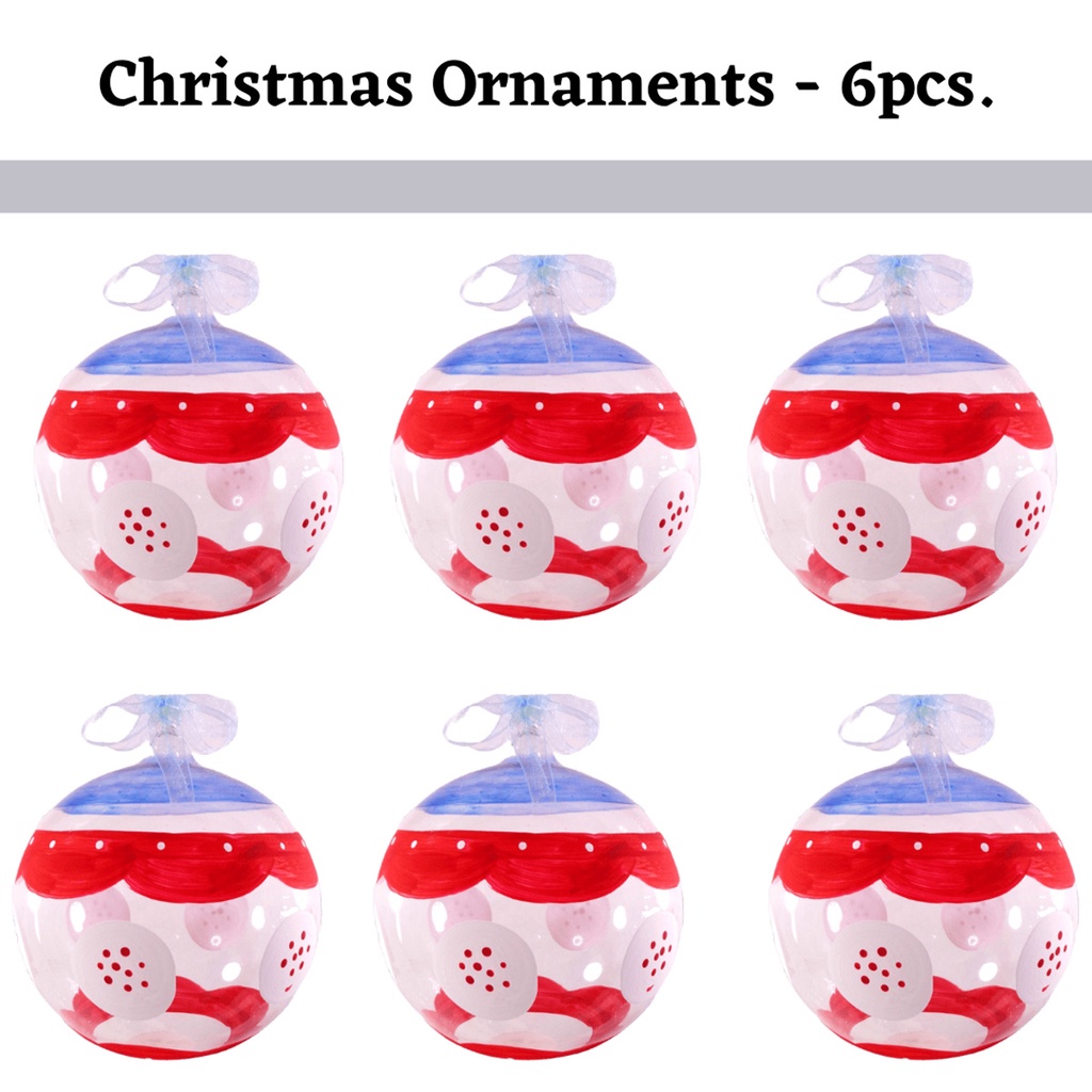 Set of 6pc Colored Glass Christmas Red Ornaments with Organza Ribbon for Xmas Tree Ornaments Hanging
