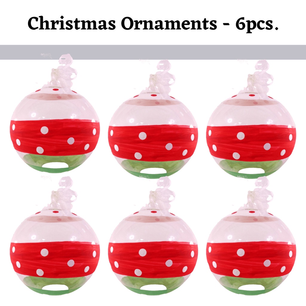 Set of 6pc Colored Glass Christmas Red Ornaments with Organza Ribbon for Xmas Tree Ornaments Hanging