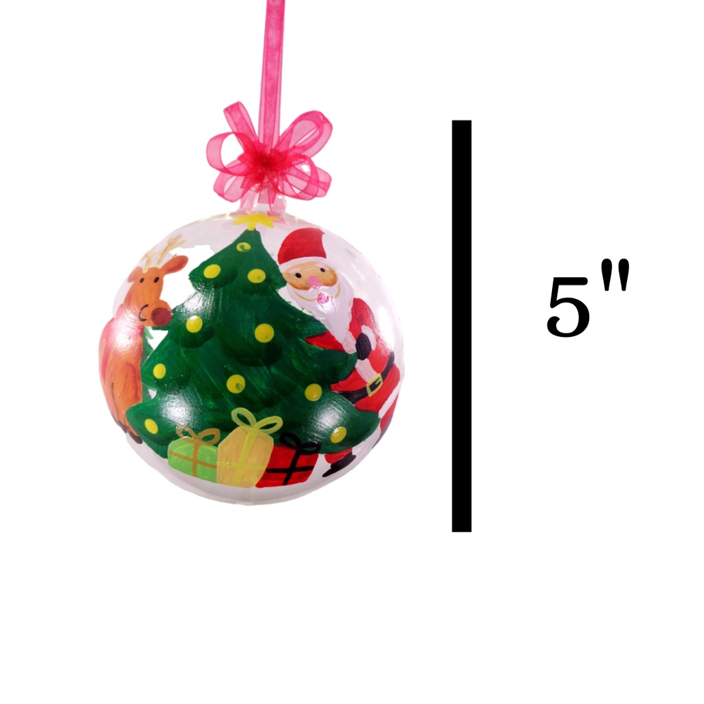 Set of 6pc Colorful Santa Face Design Glass Christmas Ornaments with Organza Ribbon for Xmas Tree Or - Image 3