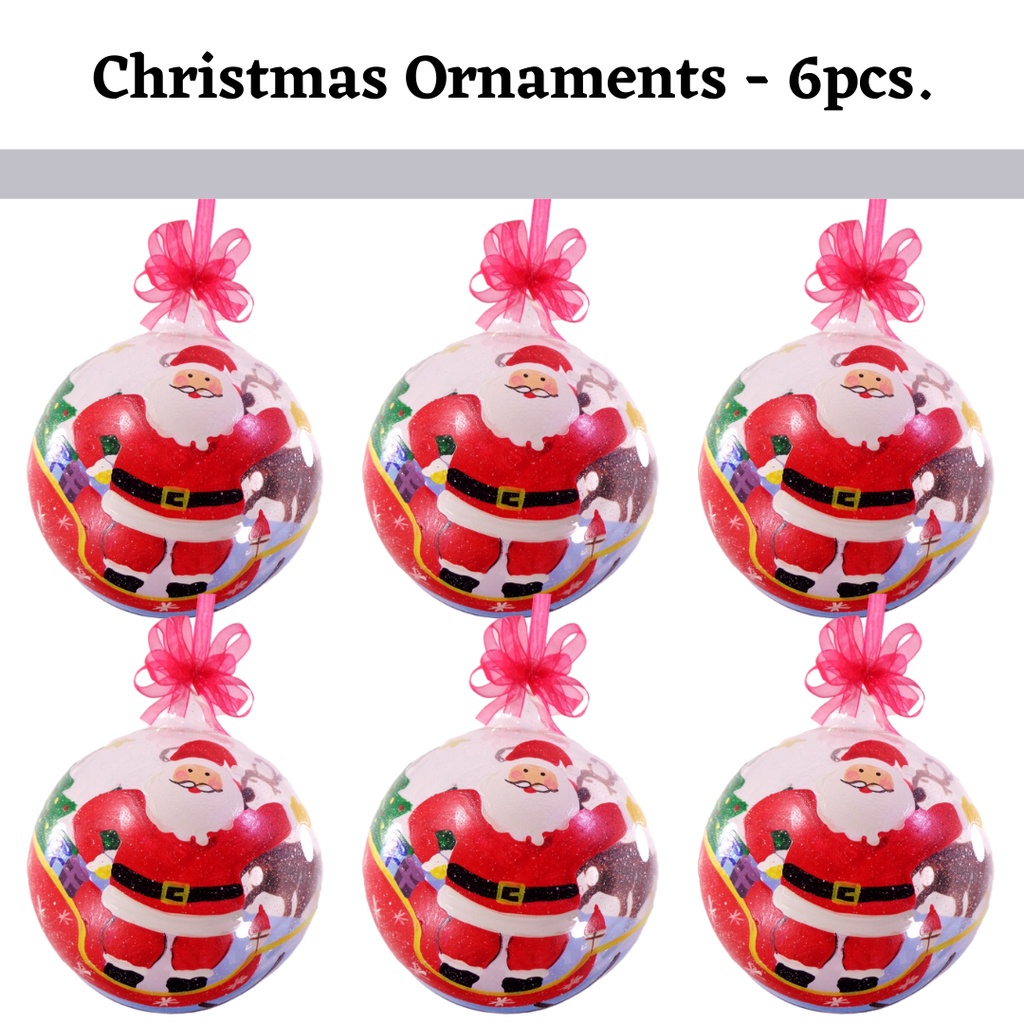 Set of 6pc Colorful Santa Face Design Glass Christmas Ornaments with Organza Ribbon for Xmas Tree Or