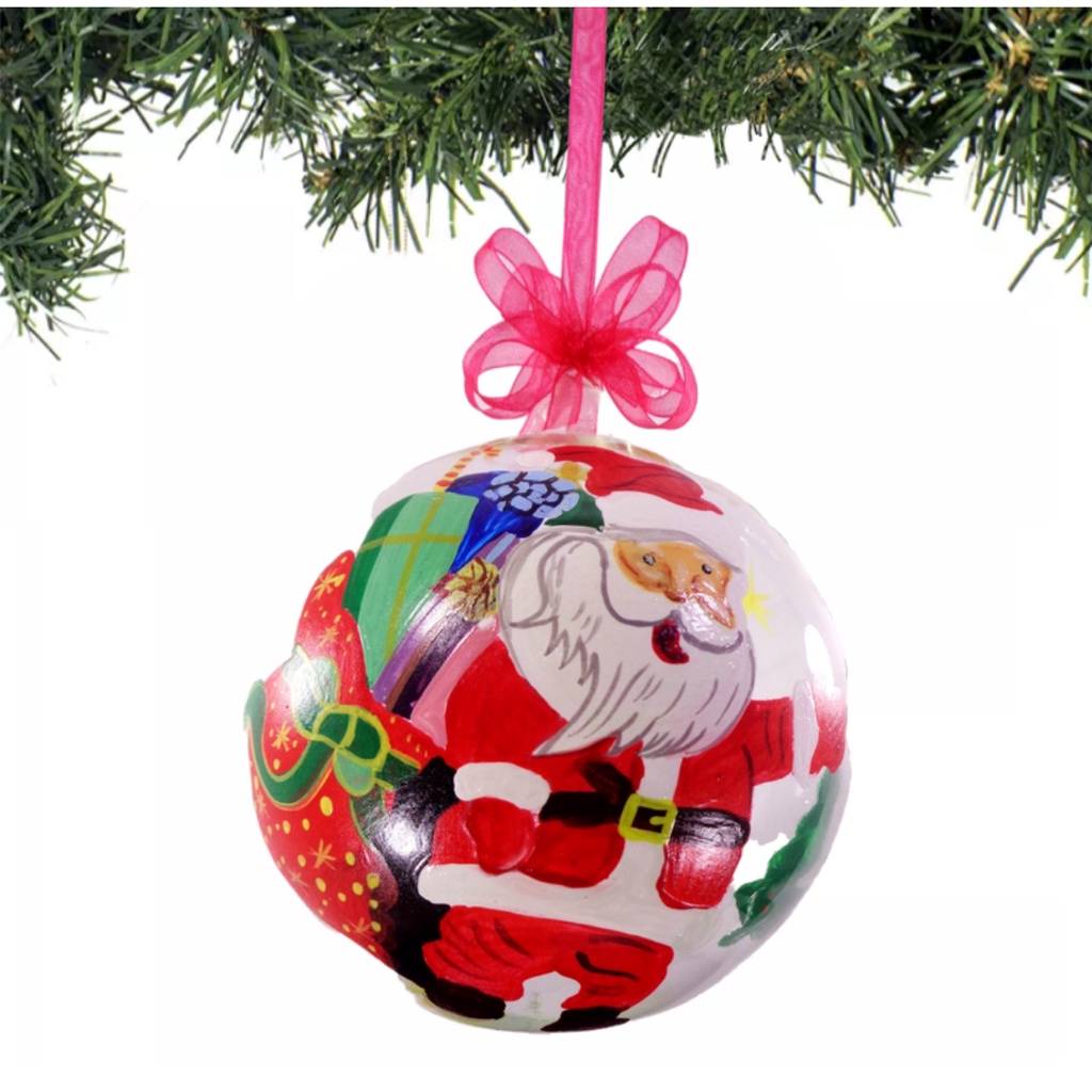 Set of 6pc Colorful Santa Face Design Glass Christmas Ornaments with Organza Ribbon for Xmas Tree Or - Image 2